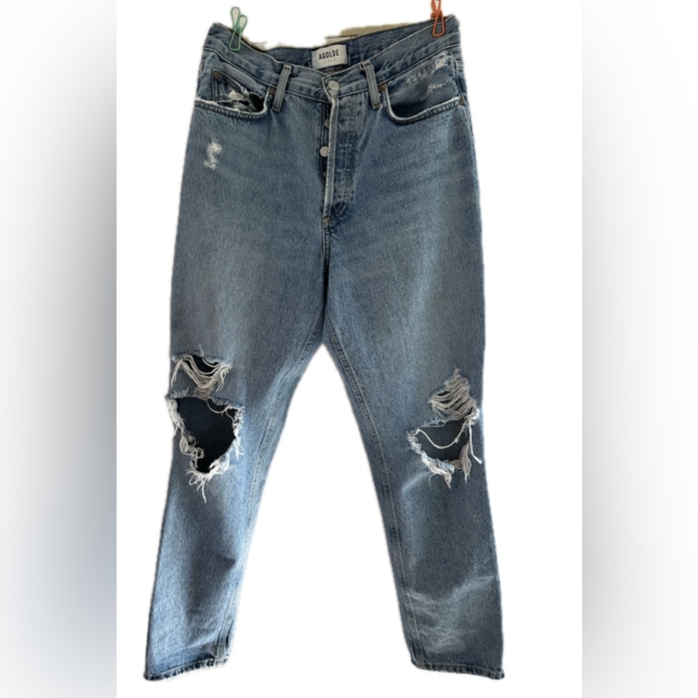 Agolde High Rise Distressed Blue Jeans